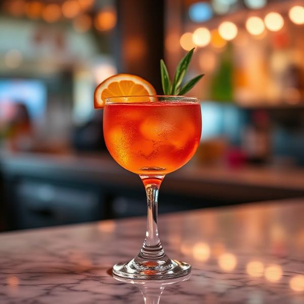 Aesthetic craft cocktail on a marble bar